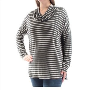 STUDIO M Womens White Striped Cowl Neck L